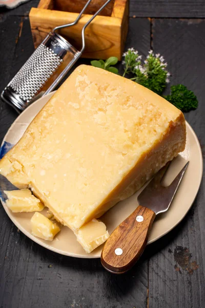 Colección Quesos Queso Italiano Duro Queso Parmesano Envejecido Queso Padano — Foto de Stock