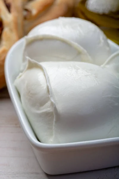 Amor Mozzerella Bolas Mozzarella Búfalo Scheese Italiano Suave Hecho Leche —  Fotos de Stock