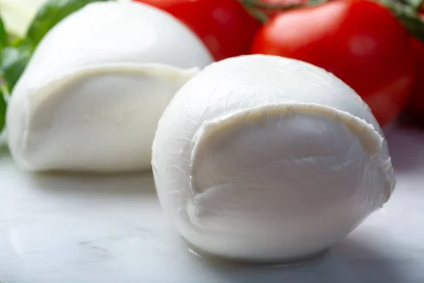 Palline Mozzarella Bufala Soffice Scheese Italiana Preparata Con Latte Bufala — Foto Stock