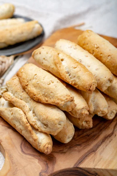 Pequeños Panecillos Italianos Crostini Hechos Masa Trigo Con Sésamo Cerca —  Fotos de Stock