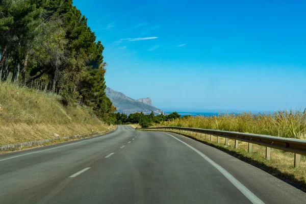 Conduite Sur Sicile Route Vers Réserve Naturelle Nationale Zingaro Italie — Photo