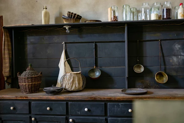 Still Life Old Vintage Kitchen Interier Dark Key Home Style — Stock Photo, Image