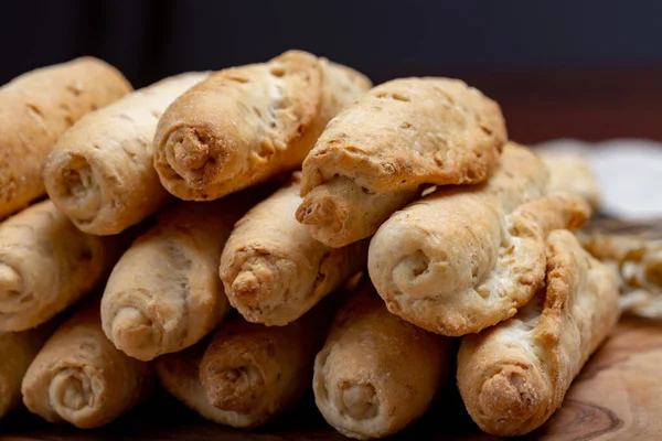 Pequeños Panecillos Italianos Crostini Hechos Masa Trigo Con Sésamo Cerca —  Fotos de Stock