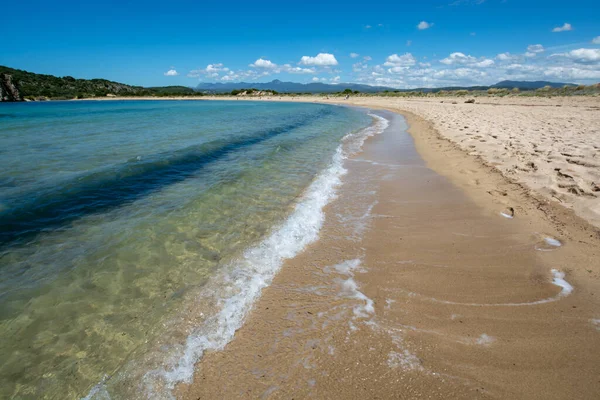 Zandstranden Van Peloponnesos Wit Zandstrand Voidokilias Buurt Van Kleine Stad — Stockfoto