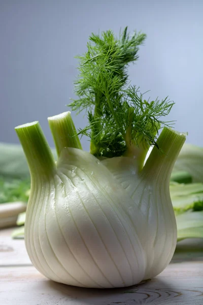 Υγιεινή Διατροφή Των Λαχανικών Ωμά Φρέσκα Βολβούς Μάραθου Της Φλωρεντίας — Φωτογραφία Αρχείου