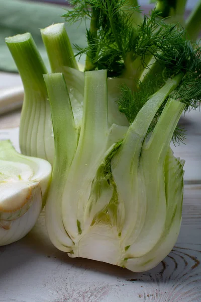 Friska Vegetabiliska Kost Färsk Florens Fänkål Lökar Närbild — Stockfoto