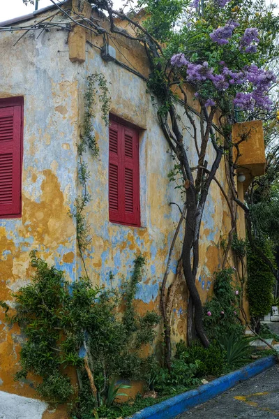 Casas Anafiotika Pequeño Barrio Escénico Atenas Parte Del Antiguo Barrio — Foto de Stock