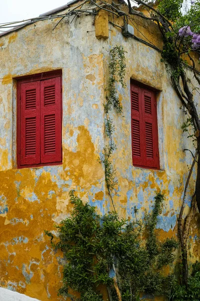 Casas Anafiotika Bairro Minúsculo Scenic Atenas Parte Bairro Histórico Velho — Fotografia de Stock