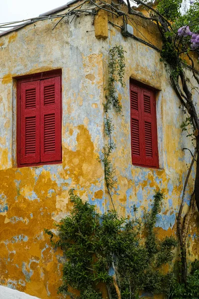 Casas Anafiotika Pequeño Barrio Escénico Atenas Parte Del Antiguo Barrio —  Fotos de Stock