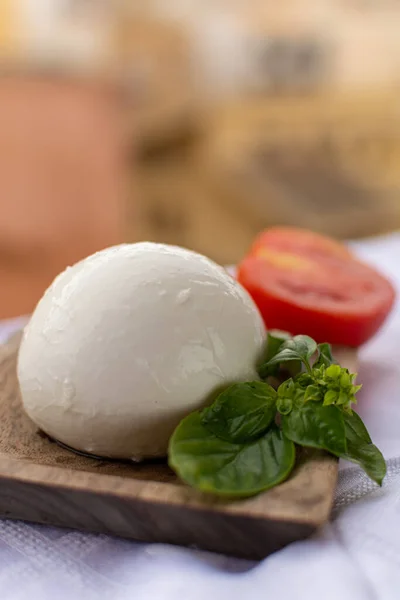 Collezione Formaggi Mozzarella Italiana Soft Cheese Ball Servita Con Basilico — Foto Stock
