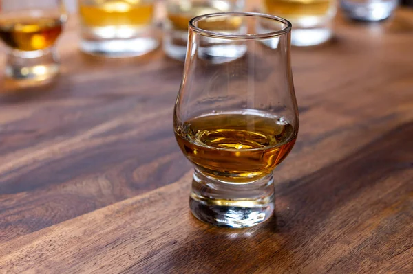 Scotch single malt or blended whisky tasting on distillery in Scotland, UK, close up