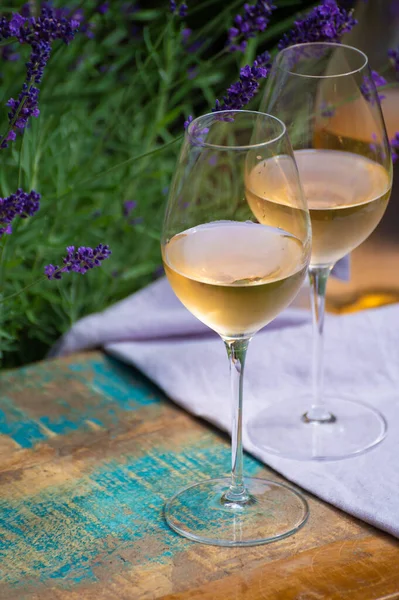 Amor Provence Piquenique Romântico Com Dois Copos Vinho Rosa Francês — Fotografia de Stock