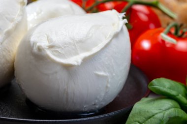 Campania 'dan taze el yapımı yumuşak İtalyan peyniri, inek sütünden yapılmış beyaz bufalo peyniri.