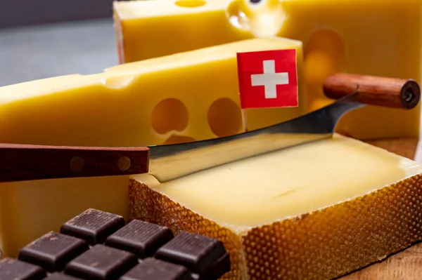 Tasty Swiss Food Block Medium Hard Yellow Cheese Emmental Emmentaler — Stock Photo, Image