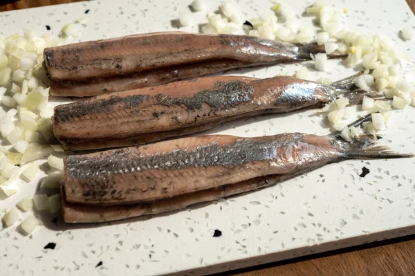 Nieuw Seizoen Van Nederlandse Haring Verse Gezouten Vis Klaar Eten — Stockfoto