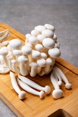 Asya 'dan taze pişmemiş bunapi beyaz shimeji mantarı, umami tatma açısından zengin guanyum ve glutamik asit gibi bileşikler.