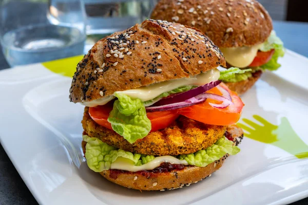 Fresh Tasty Meat Free Vegetarian Burger Made Organic Ingredients Close — Stock Photo, Image