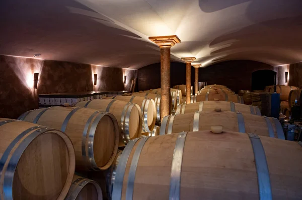 Σπήλαιο Πολλά Βαρέλια Κρασιού Στον Τομέα Του Κρασιού Cotes Provence — Φωτογραφία Αρχείου