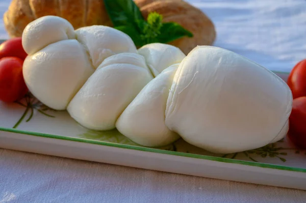 Fresh Soft White Italian Cheese Braid Mozzarella Buffalo Made Italian — Stock Photo, Image