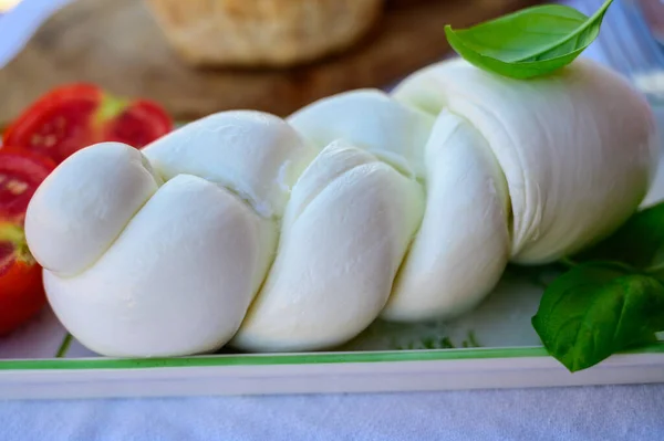 Búfalo Mussarela Trança Queijo Italiano Branco Macio Fresco Feito Partir — Fotografia de Stock