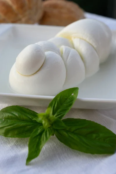 Свіжий Білий Італійський Сир Виготовляється Молока Італійського Буйвола Допомогою Філати — стокове фото