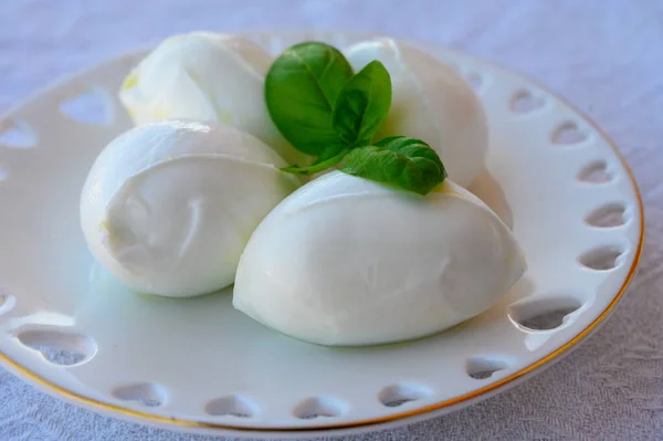 Búfalo Mussarela Queijo Italiano Branco Macio Fresco Feito Leite Búfalo — Fotografia de Stock