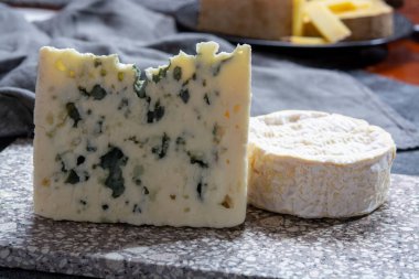 Peynir koleksiyonu, Fransa 'nın Rokfor-sur-Soulzon şehrinde koyun sütünden yapılmış yarı sert rokfor peyniri.