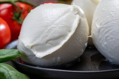 Campania 'dan taze el yapımı yumuşak İtalyan peyniri, inek sütünden yapılmış beyaz bufalo peyniri.