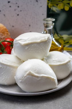 Campania 'dan taze el yapımı yumuşak İtalyan peyniri, inek sütünden yapılmış beyaz bufalo peyniri.