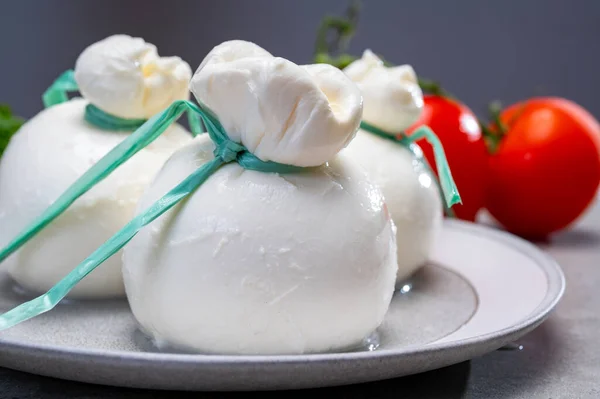 Colección Quesos Queso Italiano Suave Fresco Puglia Bolas Blancas Burrata —  Fotos de Stock