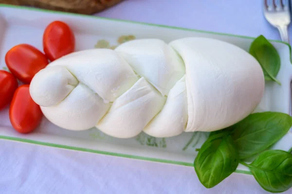 Olasz Bivalytejből Készült Friss Lágy Fehér Olasz Sajt Mozzarella Bivaly — Stock Fotó