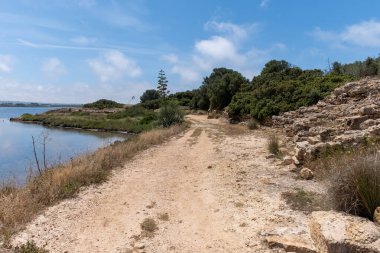Marsala 'daki Stagnone Doğa Koruma Alanı' ndaki deniz lagünü, Sicilya adasının doğal rezervi, tuzlu kütleler ve İtalya 'nın güneyindeki deniz faunası.