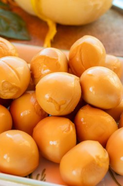 Peynir koleksiyonu, füme sarı İtalyan mini scamorza ya da inek sütünden yapılmış scamorzella peyniri.