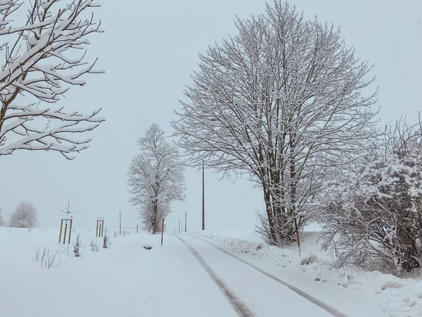 Снежная Дорога Горной Деревне Фалбах Бавария Германия — стоковое фото