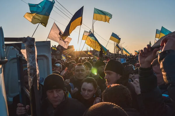 Ukrajna Kiev December 2013 Euromaidan Automaidan Demonstráció Ház Közelében Viktor — Stock Fotó