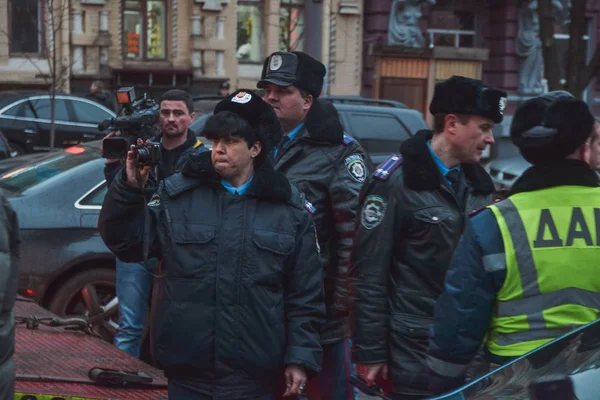 Ukraina Kiev Januar 2014 Politi Mot Mennesker Euromaidan Automaidan Revolution – stockfoto