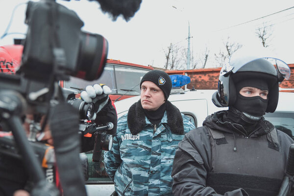 Ukraine, Kiev, January  14, 2014: Demonstration near the house of the President of Ukraine Viktor Yanukovich. EuroMaidan & AutoMaidan