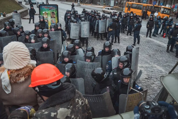 Ukraina Kijów Styczeń 2014 Zderzenie Podczas Protestów Przeciwko Prezydenta Janukowycza — Zdjęcie stockowe