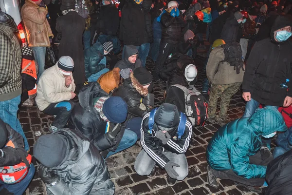 Oekraïne Kiev Januari 2014 Clash Tijdens Protesten Tegen Voorzitter Yanukovych — Stockfoto