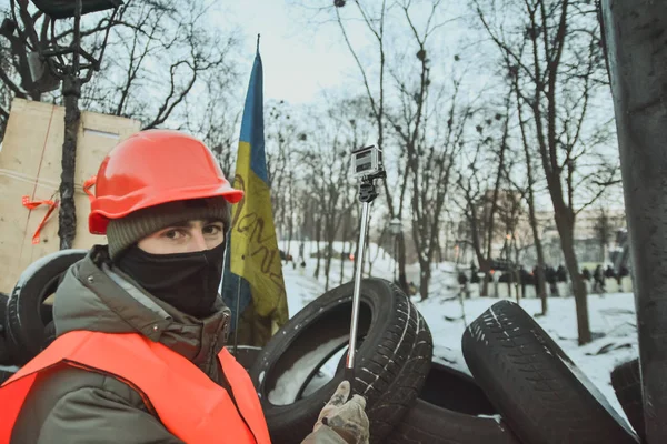 Oekraïne Kiev Januari 2014 Botsing Tijdens Protesten Tegen Voorzitter Yanukovych — Stockfoto
