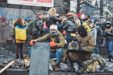 Ukrayna, Kiev, 16 Şubat 2014: Hayat çadırlarda üzerinde Euromaidan, Kiev, Ukrayna
