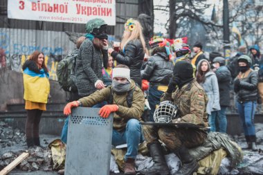 Ukrayna, Kiev, 16 Şubat 2014: Hayat çadırlarda üzerinde Euromaidan, Kiev, Ukrayna