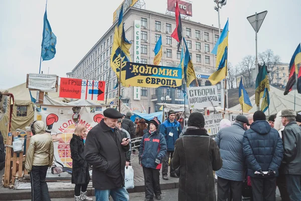 Ucrania Kiev Febrero 2014 Vida Tiendas Campaña Euromaidán Kiev Ucrania — Foto de Stock