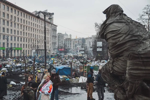 Ucrania Kiev Febrero 2014 Vida Tiendas Campaña Euromaidán Kiev Ucrania —  Fotos de Stock