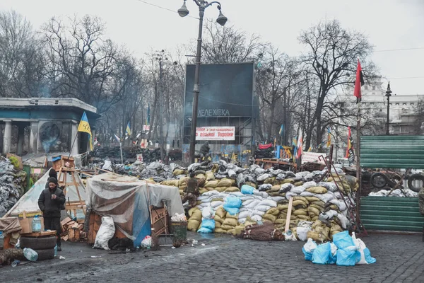 Україна Київ Лютого 2014 Року Беркут Вистрілив Людей Вулиця Інститутська — стокове фото