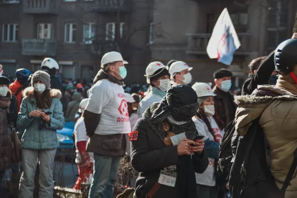 Ουκρανία Κίεβο Φεβρουαρίου 2014 Berkut Πυροβόλησε Ανθρώπους Institutskaya Street Κατά — Φωτογραφία Αρχείου