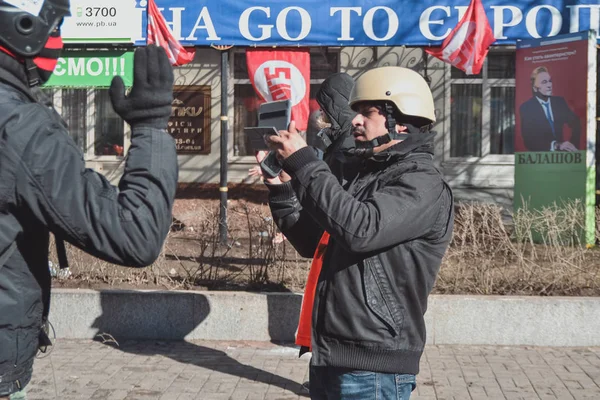 Ukraine Kiev Février 2014 Berkut Tiré Sur Des Gens Dans — Photo