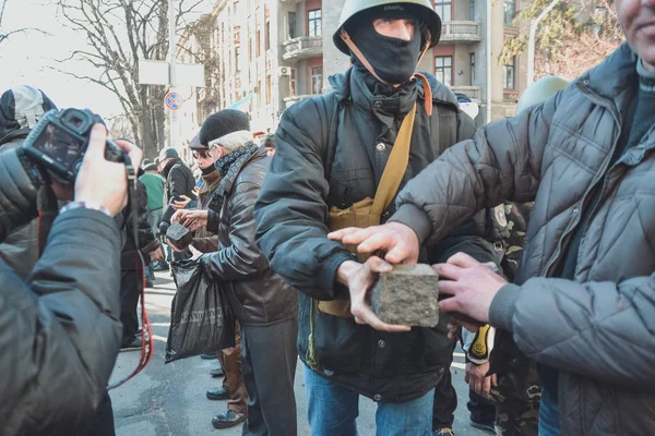 Ucrânia Kiev Fevereiro 2014 Berkut Matou Pessoas Rua Institutskaya Durante — Fotografia de Stock