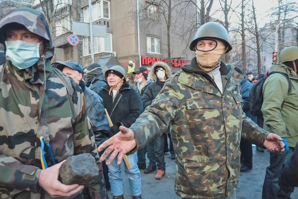 Ucrânia Kiev Fevereiro 2014 Berkut Matou Pessoas Rua Institutskaya Durante — Fotografia de Stock