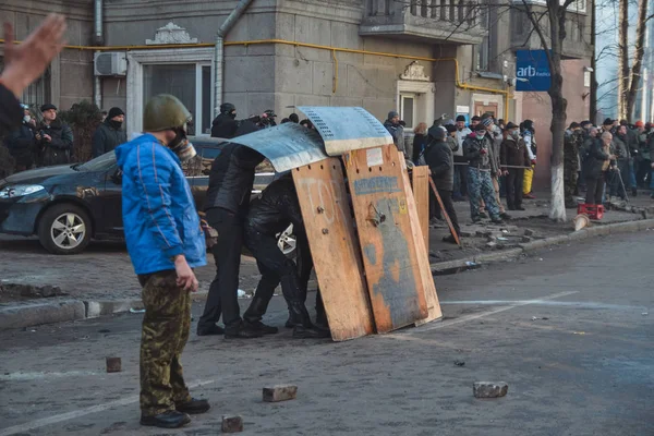 Ukrajina Kyjev Února 2014 Berkut Lidi Zastřelil Institutskaya Ulici Externí — Stock fotografie
